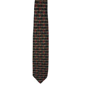 Men's STRUCTURE 100% Silk Red Black Gold Geometric‎ Print  Necktie Made in Italy